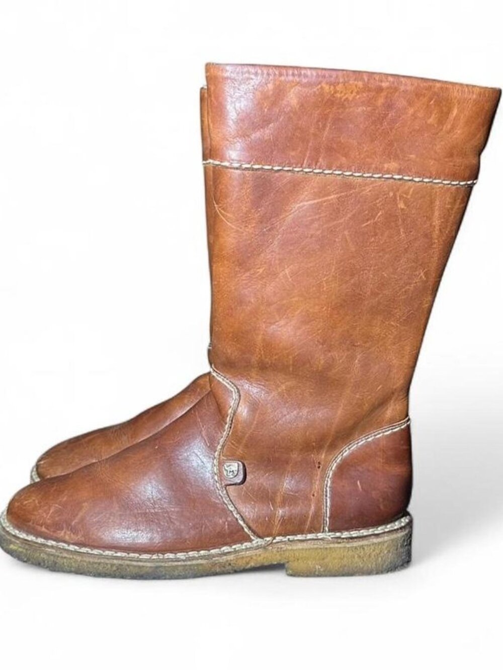 Vintage Camel Leather Riding Boots Brown 9.5 Wool Sherpa Lined